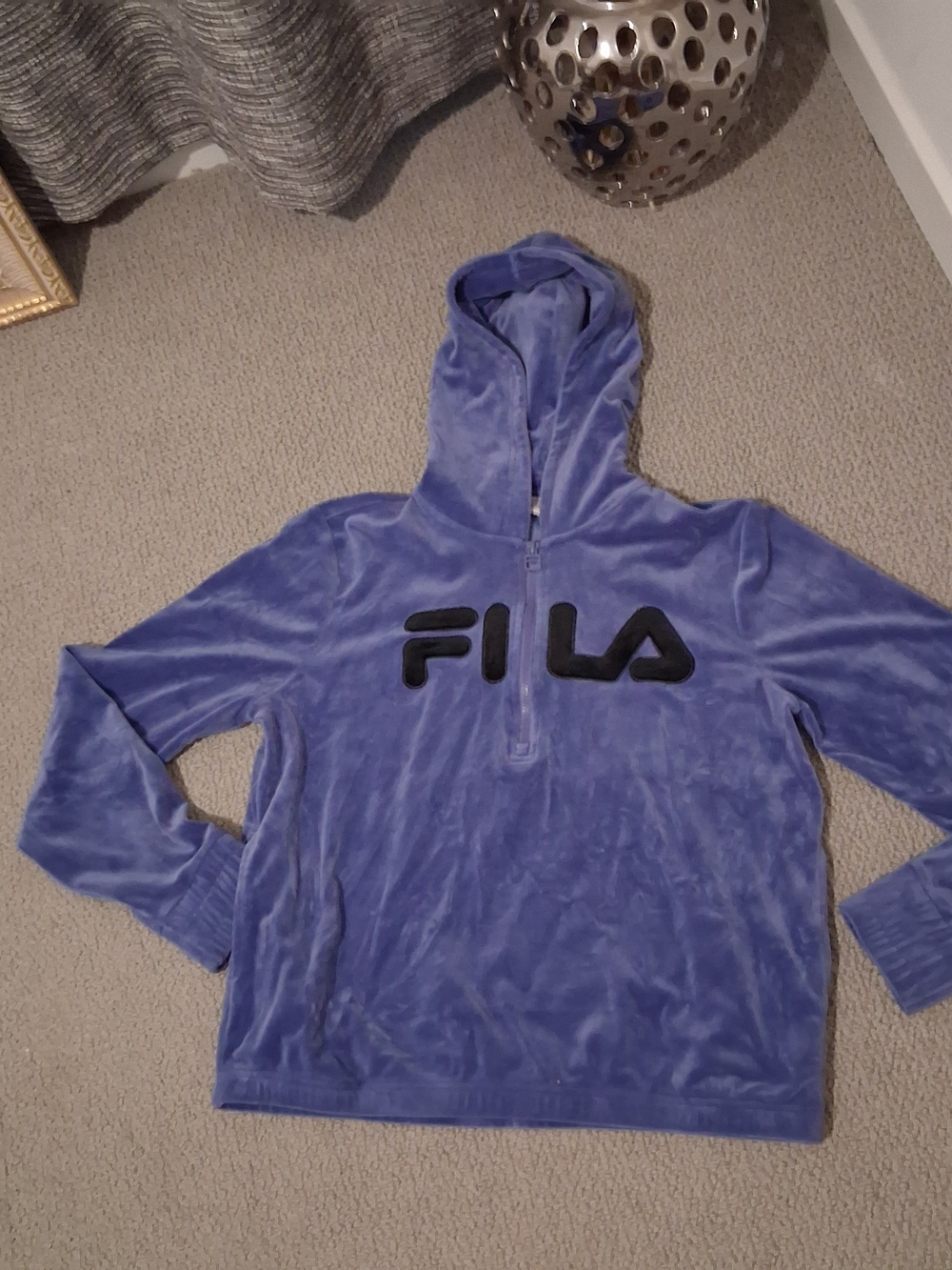 FILA Men's Blue Velour Hooded Sweatshirt